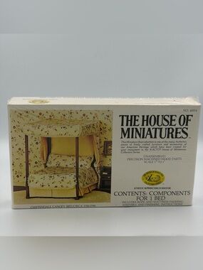 The House of Miniatures Chippendale Canopy Bed - Floral Cream and Yellow vintage